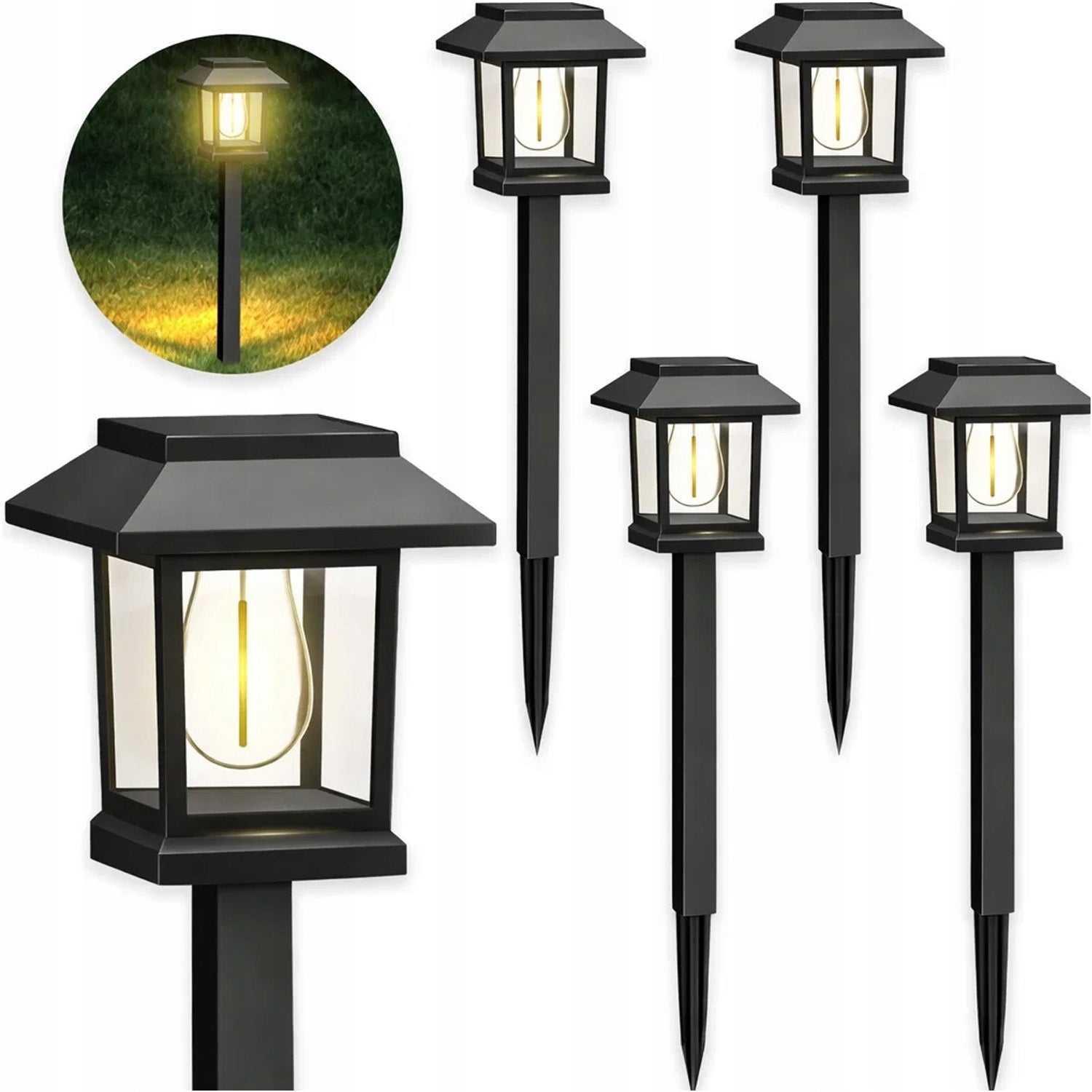 4X SOLAR GARDEN LAMP HAMMERED BULB GARDEN LIGHTS DUSK SENSOR Manufacturer code 4X LAMPA SOLARNA OGRODOWA ŻARÓWKA MEMFLOW