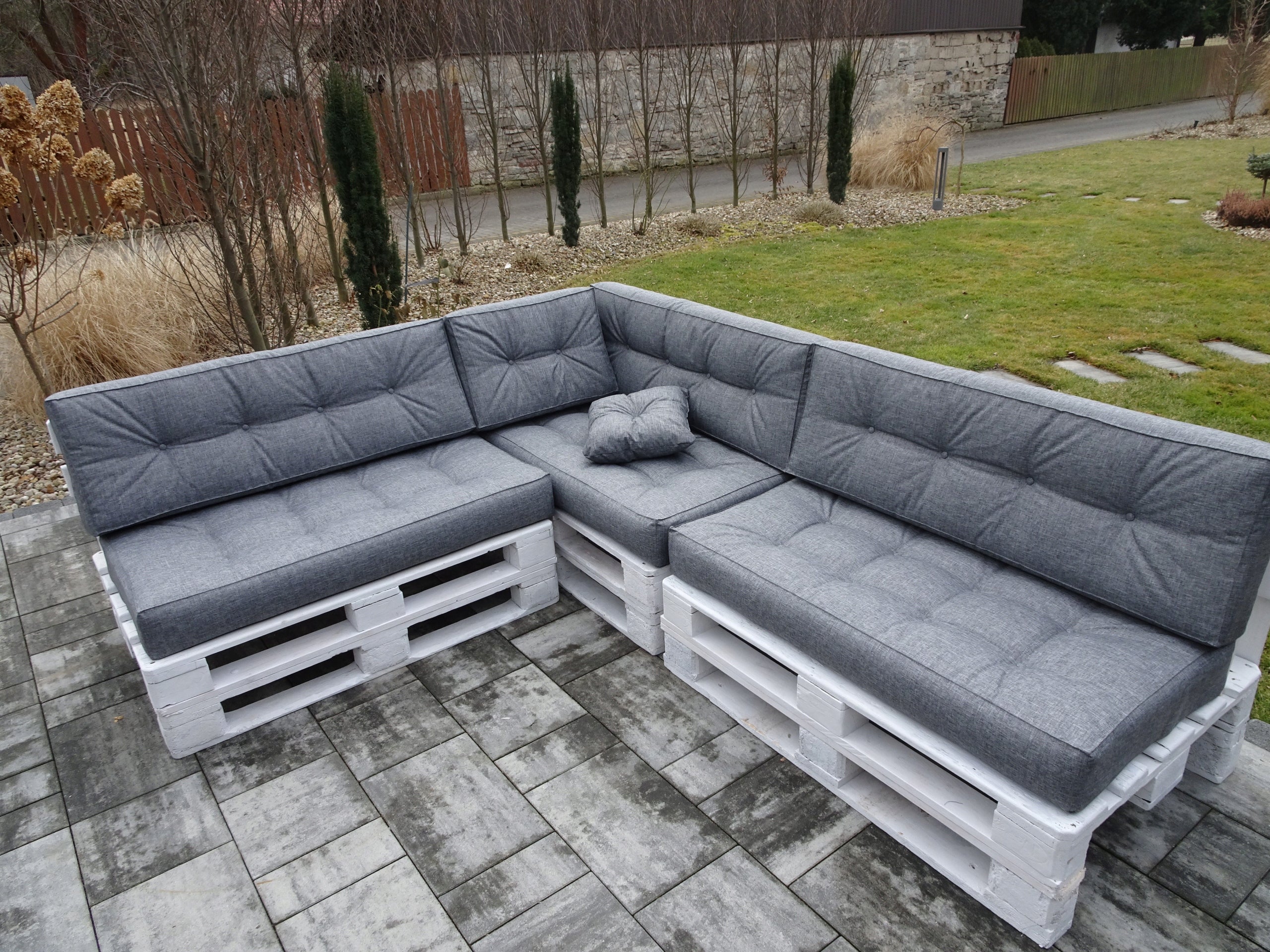 Pagalvių rinkinys 3 paletėms, 8 vnt., 120 x 60 cm, pilka, tiesinė atrama