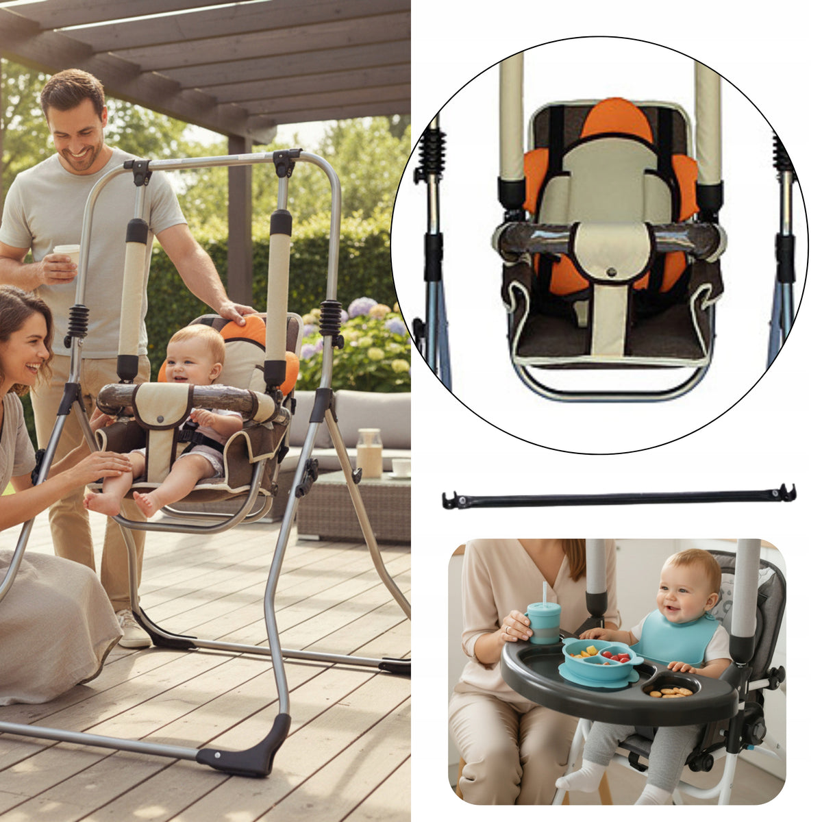 4in1 Freestanding Folding Swing for Baby+Chair+ Rocker Tray