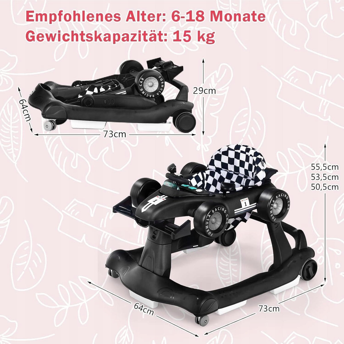 4in1 Height Adjustable Baby Walker Folding Car Black Manufacturer code BC10229DK