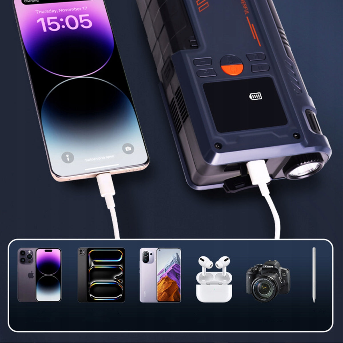 4w1 1000A Jump Starter With Compressor Booster Starter Device 20000mAh Battery capacity 20000 mAh