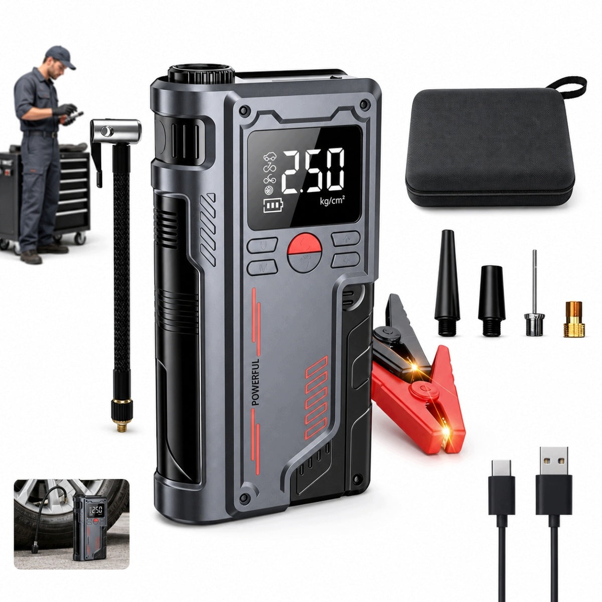 4w1 1000A Jump Starter With Compressor Booster Starter Device 20000mAh