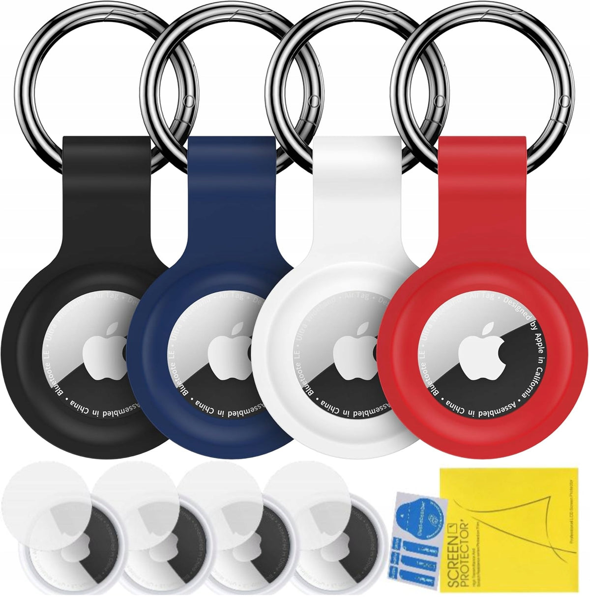 4x APPLE AIRTAG 1/2 KEYCHAIN LOCATOR CASE + 4x HYDROGEL FILM