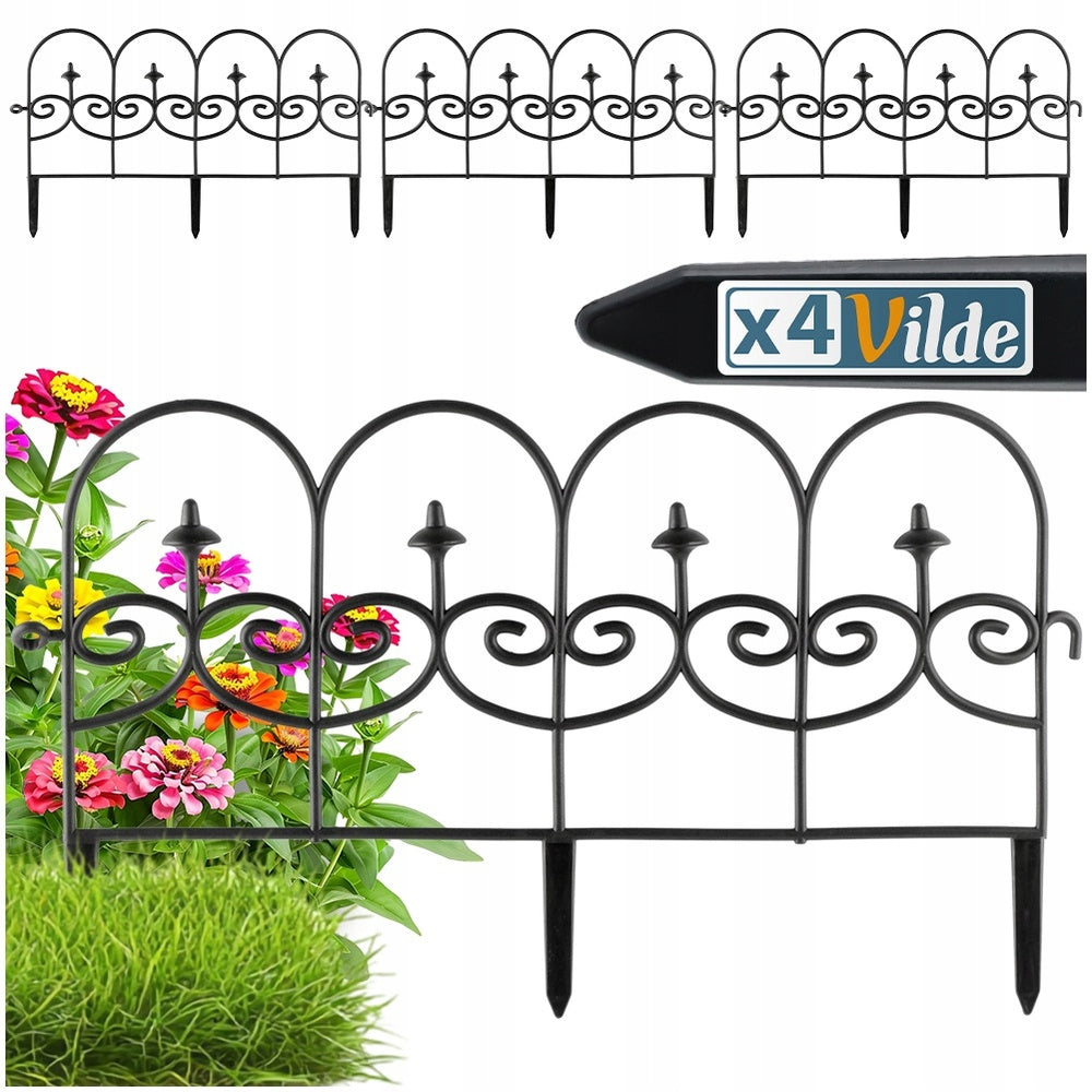 4x GARDEN Fence black border palisade lawn edging beds 238 cm