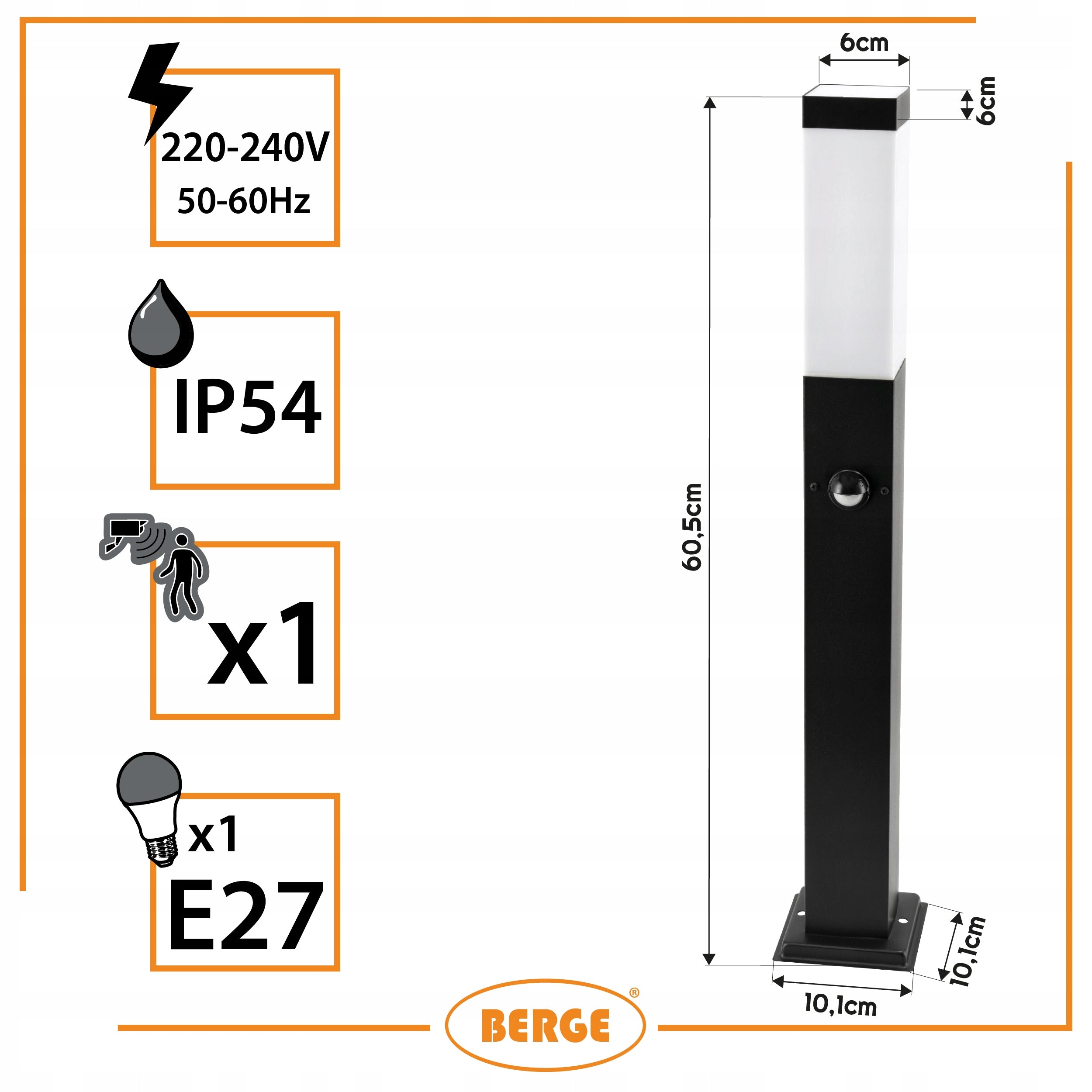 4x Garden Lamp With Sensor Standing LANTERN POST 60cm LED E27 IP54 Product height 60 cm
