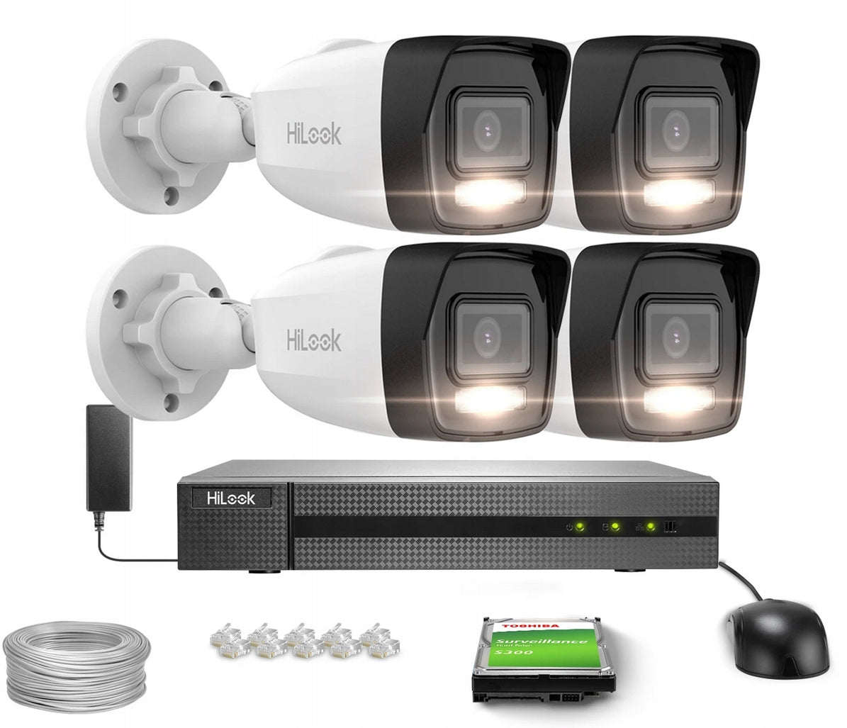 4x IPCAM-B8-30DL 8Mpx PoE Monitoring Kit HiLook Microphone App