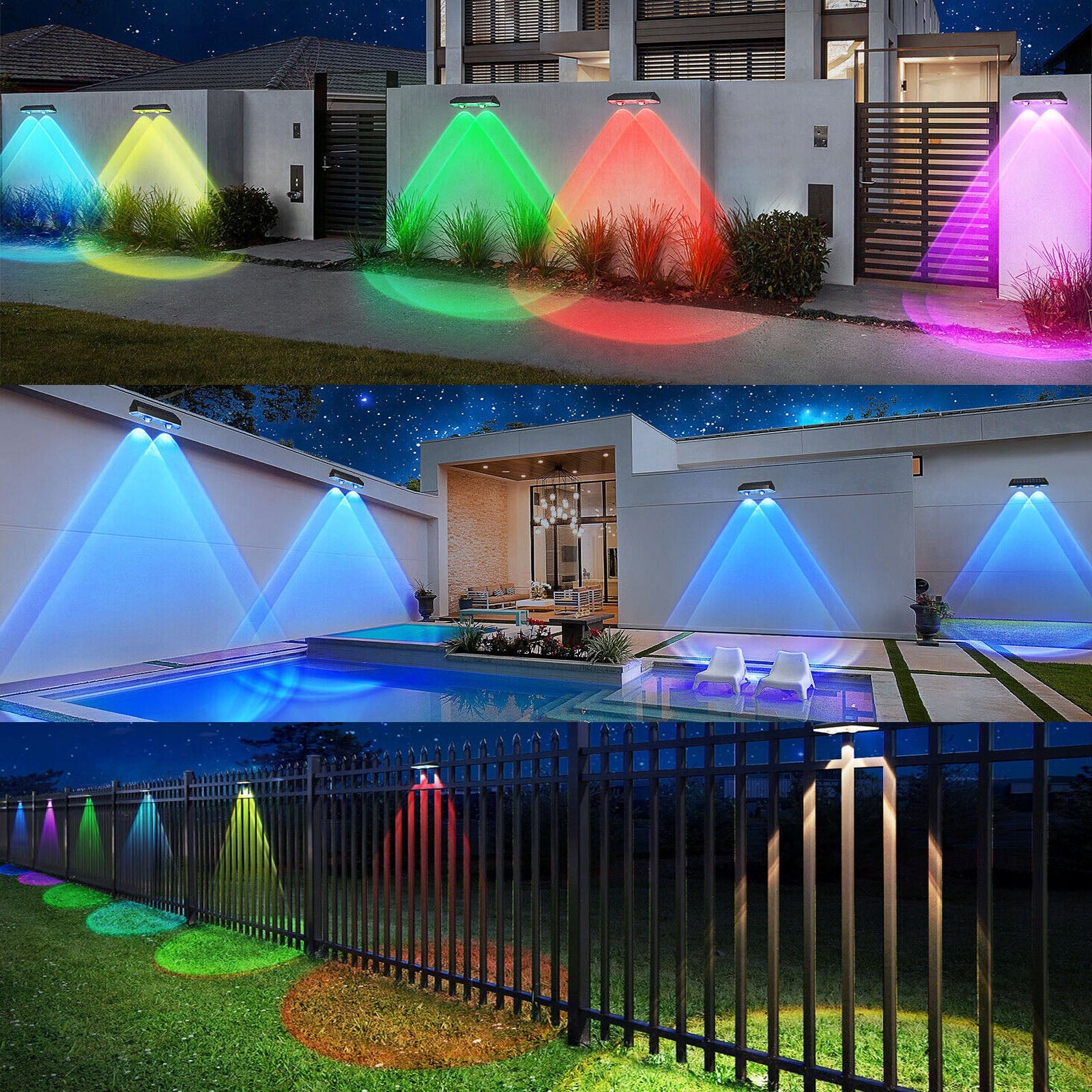 4x LED SOLAR LAMP RGB OUTDOOR SOLAR LIGHT 2LED WALL LAMPS FOR FACADE Collection Solar Wall Lamps