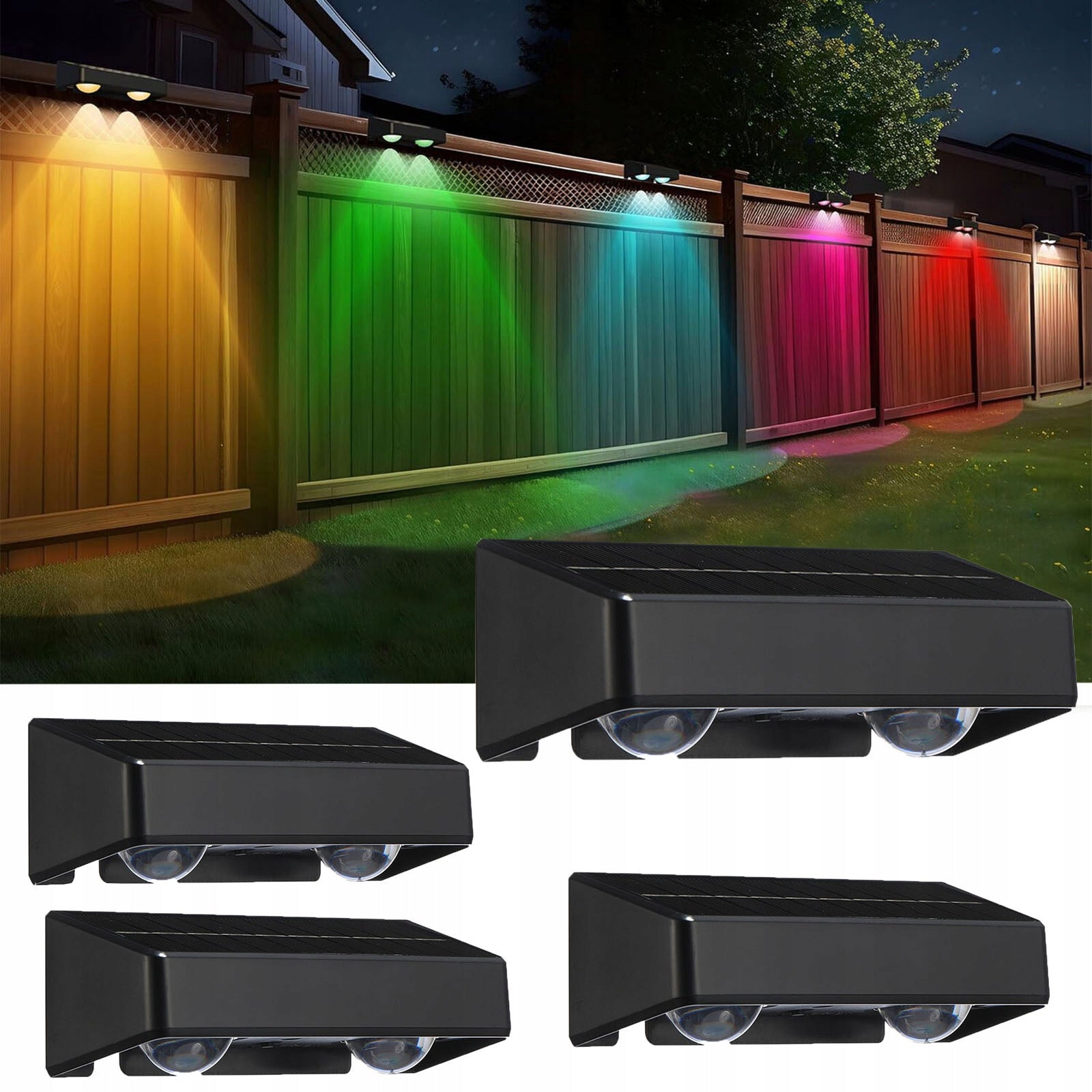 4x LED SOLAR LAMP RGB OUTDOOR SOLAR LIGHT 2LED WALL LAMPS FOR FACADE Packaging status original