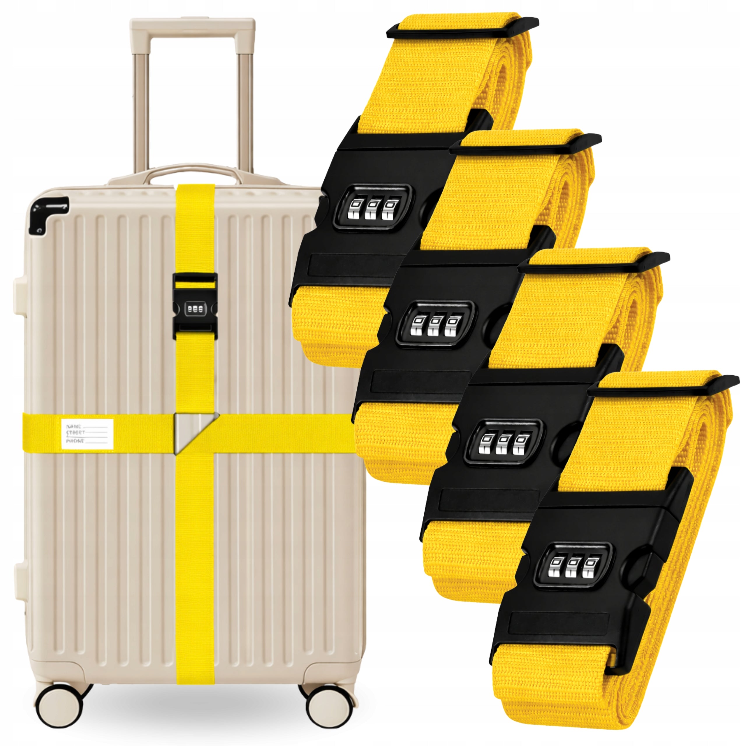 4x SECURITY BELT DOUBLE SUITCASE LUGGAGE BAGS TRAVEL 388 CM YELLOW