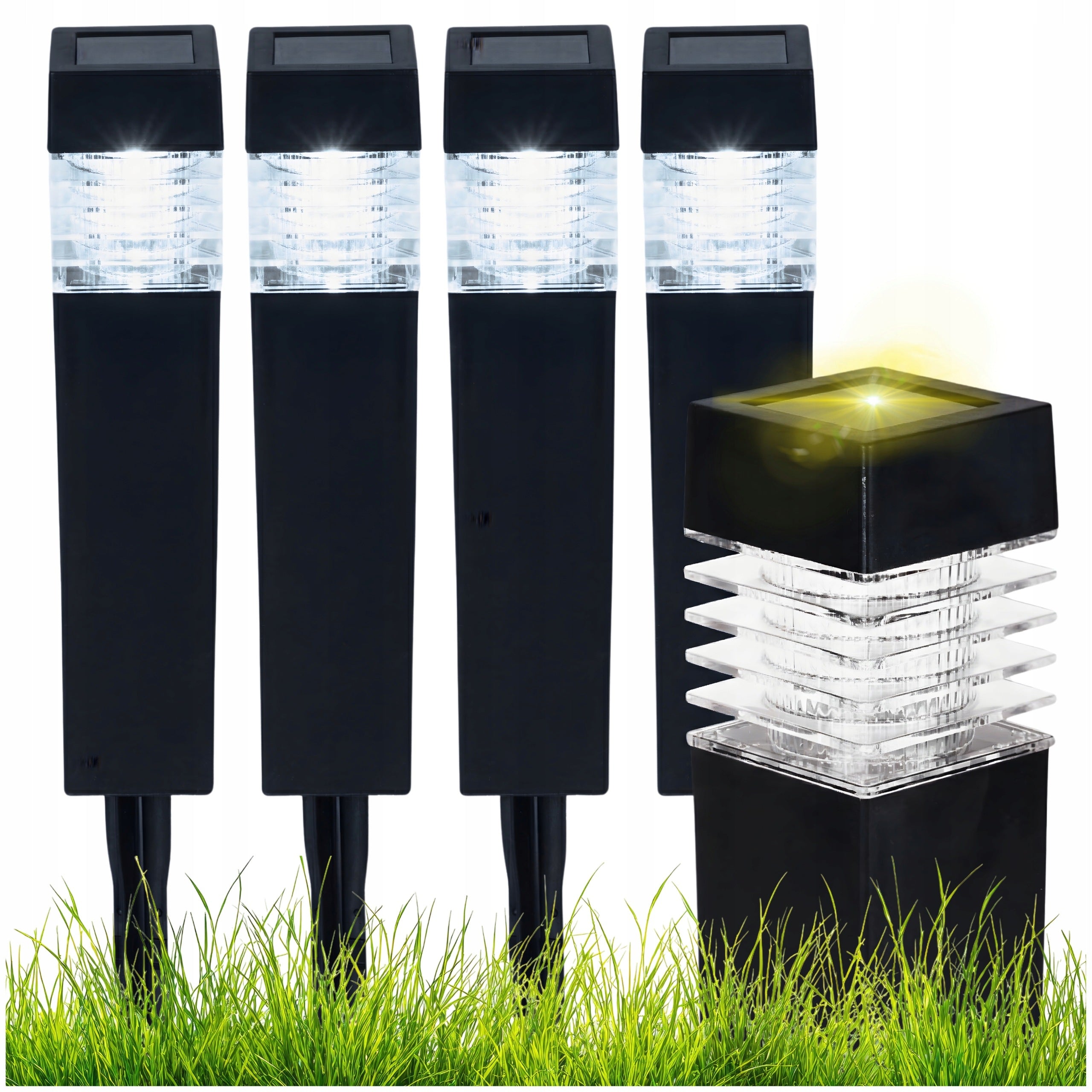 4x SOLAR GARDEN LIGHTS LED HAMMERED OUTDOOR POST FOR GARDEN TERRACE
