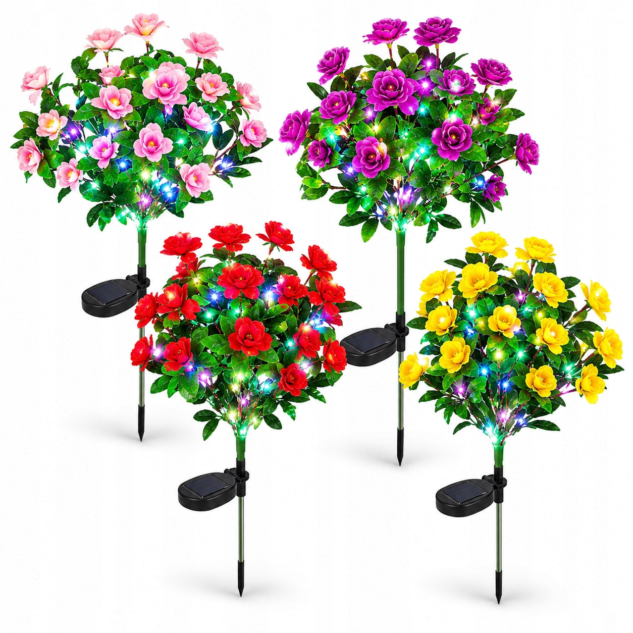 4x Solar Garden Lights LED Flowers Punched Decorative