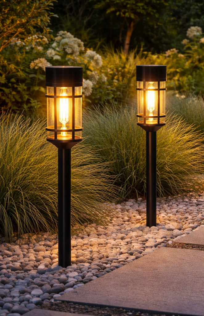 4x Solar LED Garden Lamp Lantern + Bulb Filament Solid Construction Packaging status original