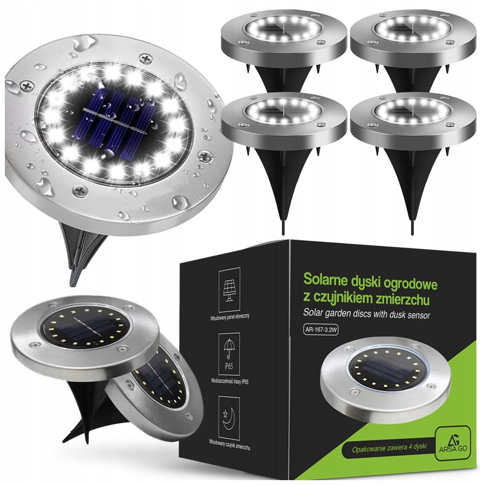 4x Solar Lights For Garden Ground Disk Lights Drives Up to 16 LED