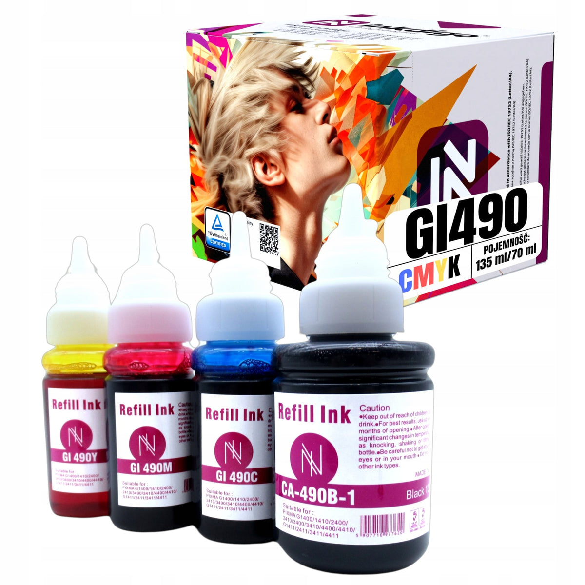 4x for CANON PIXMA G3410 INKS / CANON PIXMA G3411 / GI-490XL / INK