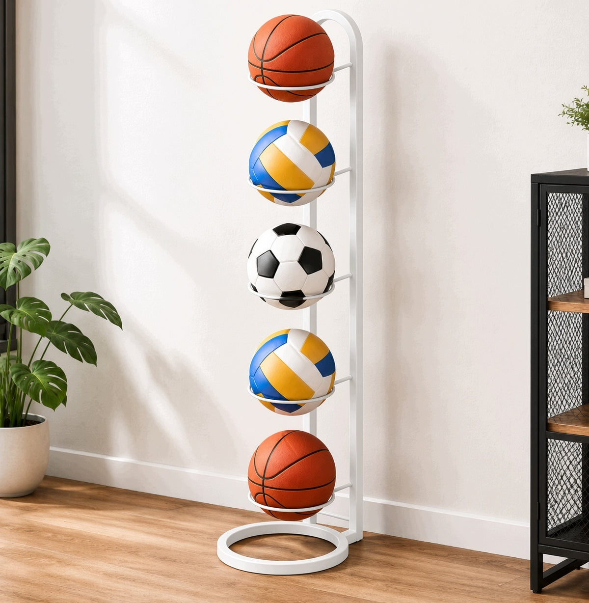 5 BALL STAND Organizer Bookcase Metal Standing Handle 5 Tier White Furniture depth 24 cm