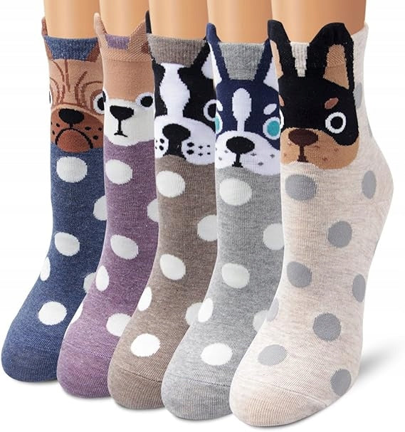 5 PAIRS THERMAL COTTON SOCKS DOG 3D GIFT FOR HER HIM
