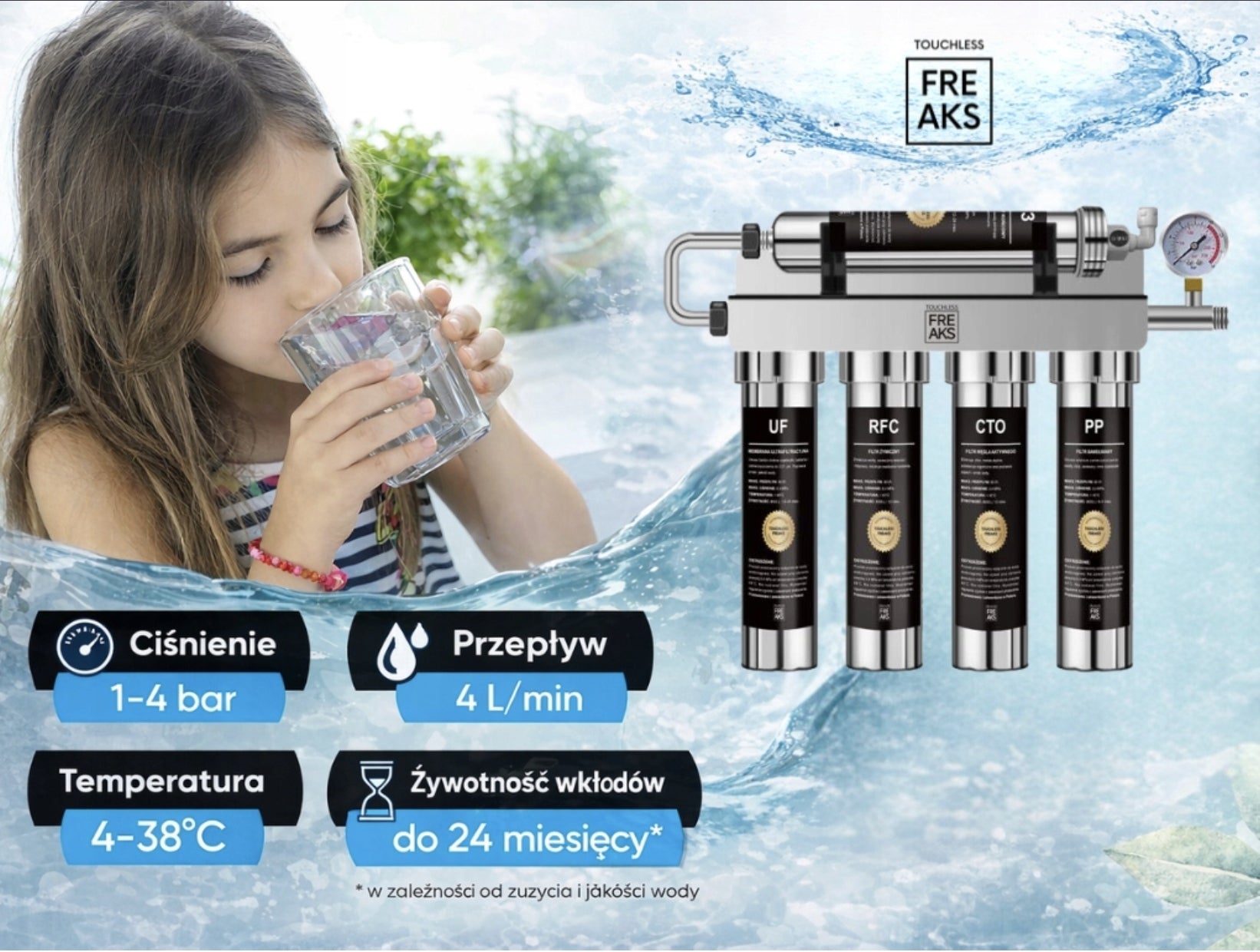 5 PHASE Sink WATER FILTER WITH CARTRIDGES & FAUCET Capacity 8000 l