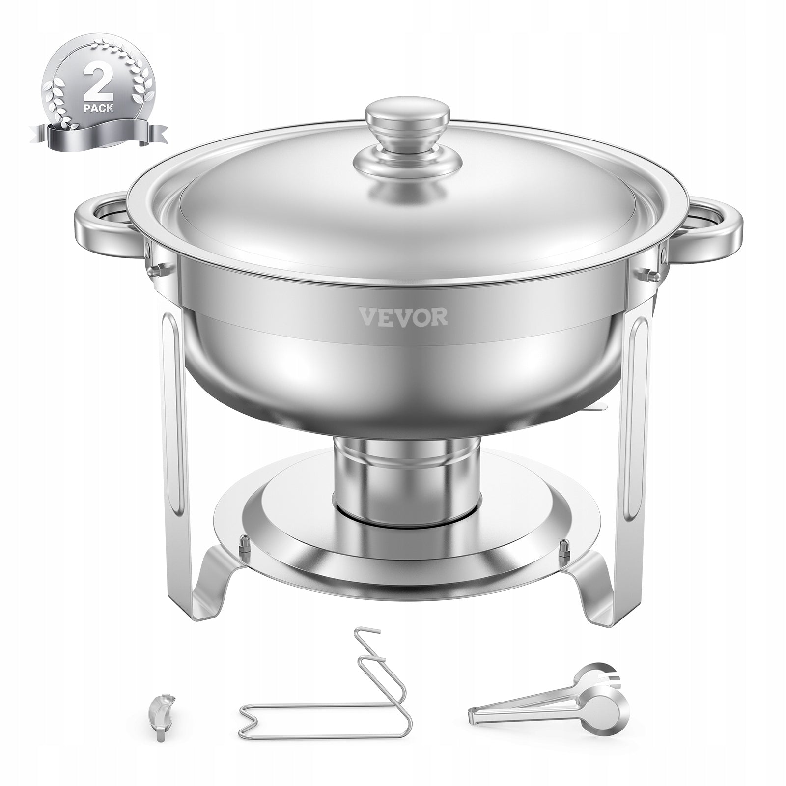 5 Qt 2 Pack Round Chafing Dish Buffet Set Full-Size Pan Stainless Steel