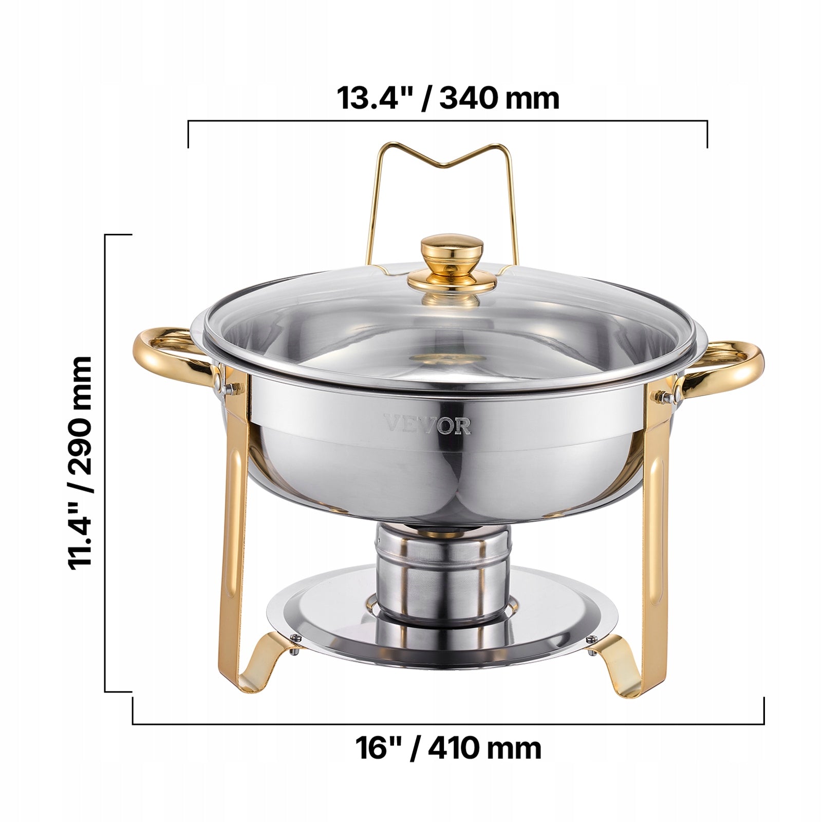 5 Qt 4 Pack Round Chafing Dish Buffet Set Full-Size Pan Stainless Steel Brand Vevor