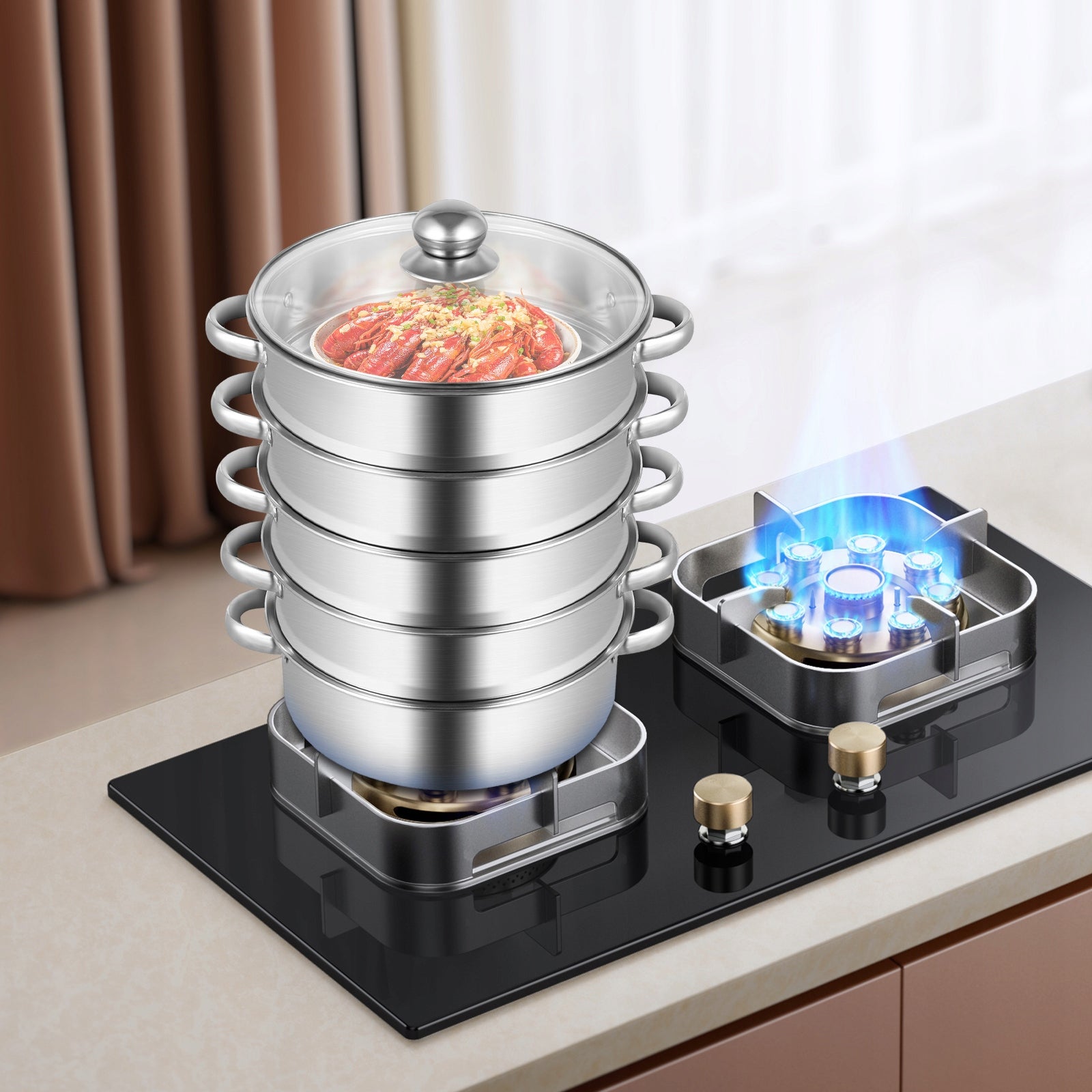 5-TIER STAINLESS STEEL STEAMER 32*40CM STEAM POT Packaging status original