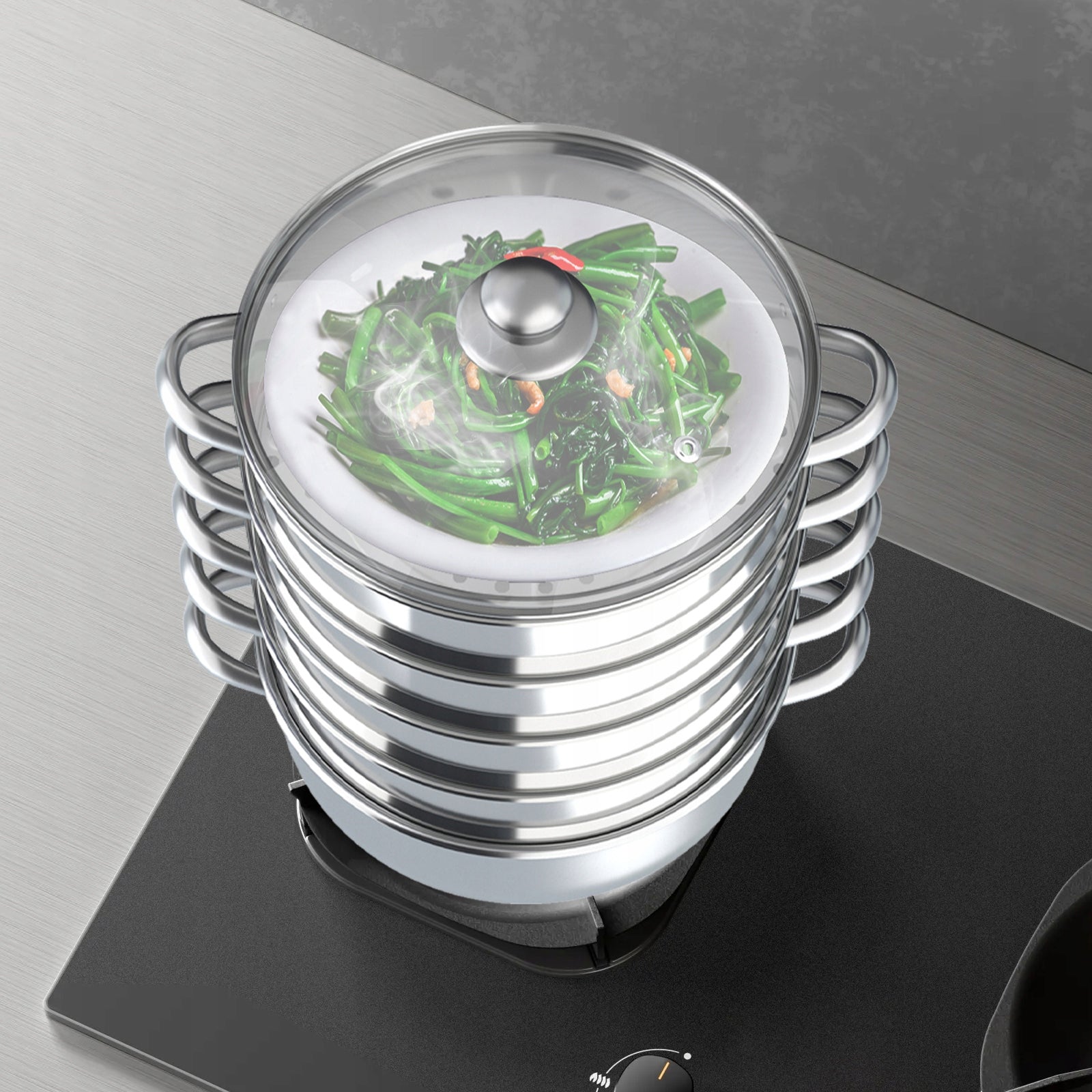 5-Tier Stainless Steel Steamer Pot 30cm Universal for All Stovetops Manufacturer code RU071602