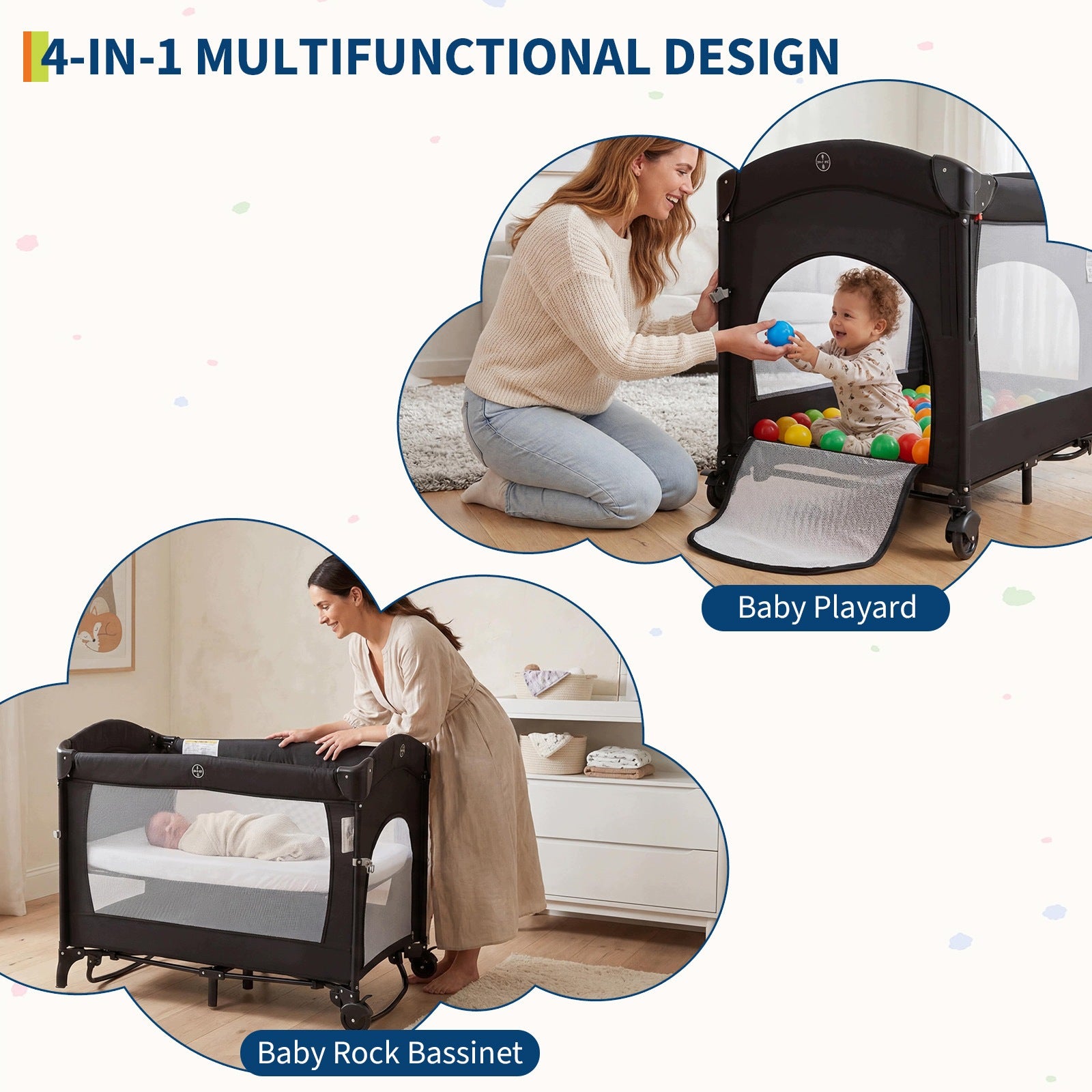 5 in 1 Baby Playard, Bedside Crib with Changing Table & Bassinet Brand no brand
