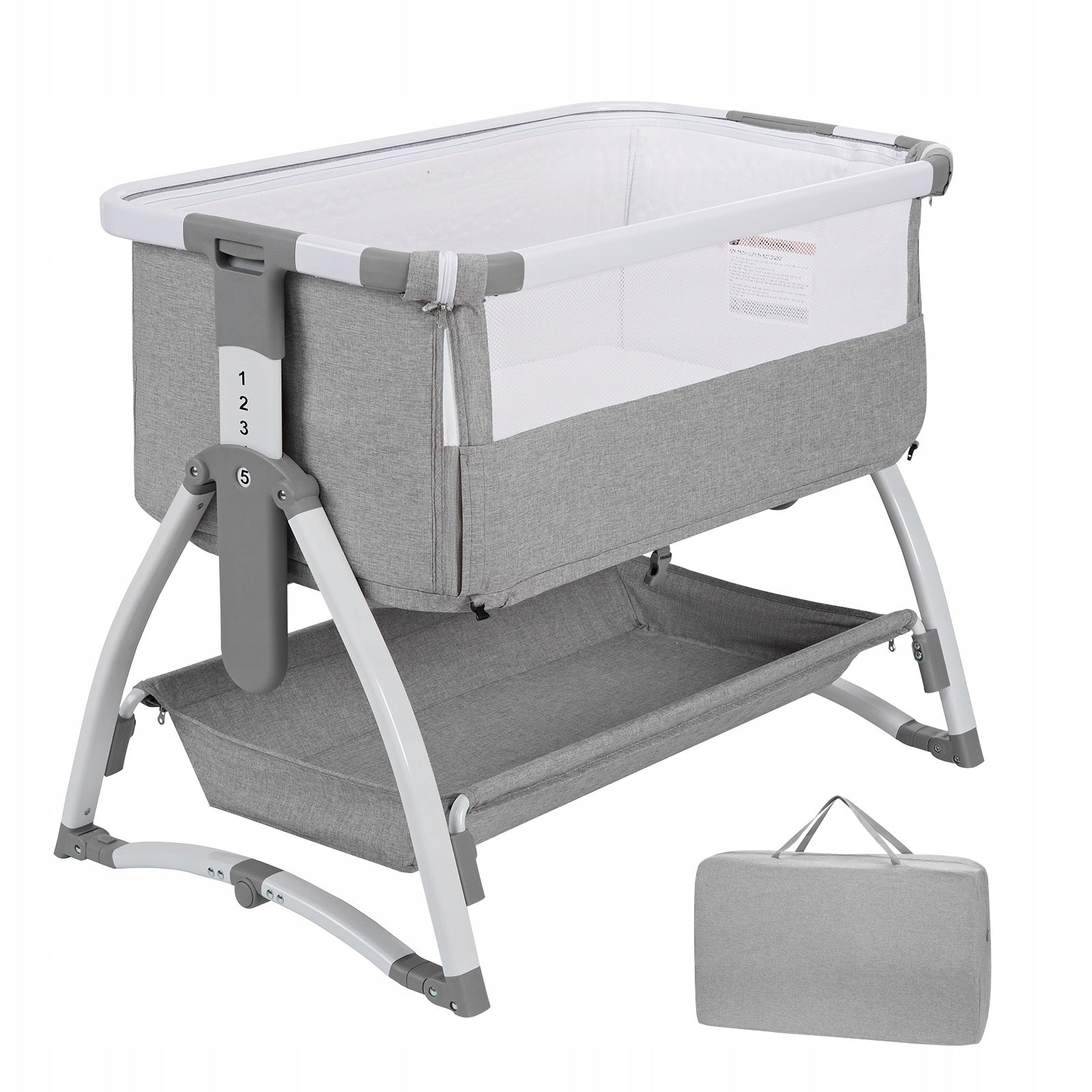 5-in-1 Baby Travel Cot and Bedside Sleeper, Adjustable 4 Heights, 66-82cm