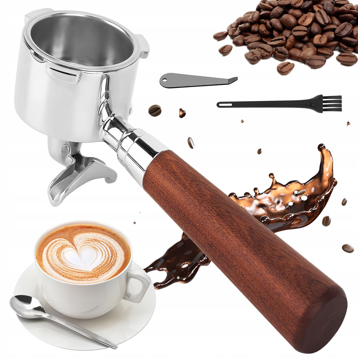 51MM ESPRESSO FLASK WITH STRAINER AND WOODEN HANDLE FOR DELONGHI DEDICA