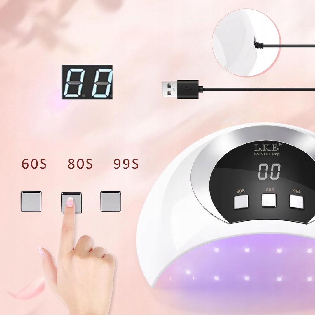 54W LED Gel Nail UV Lamp with Timer and LCD Display USB QwV Batteries included no