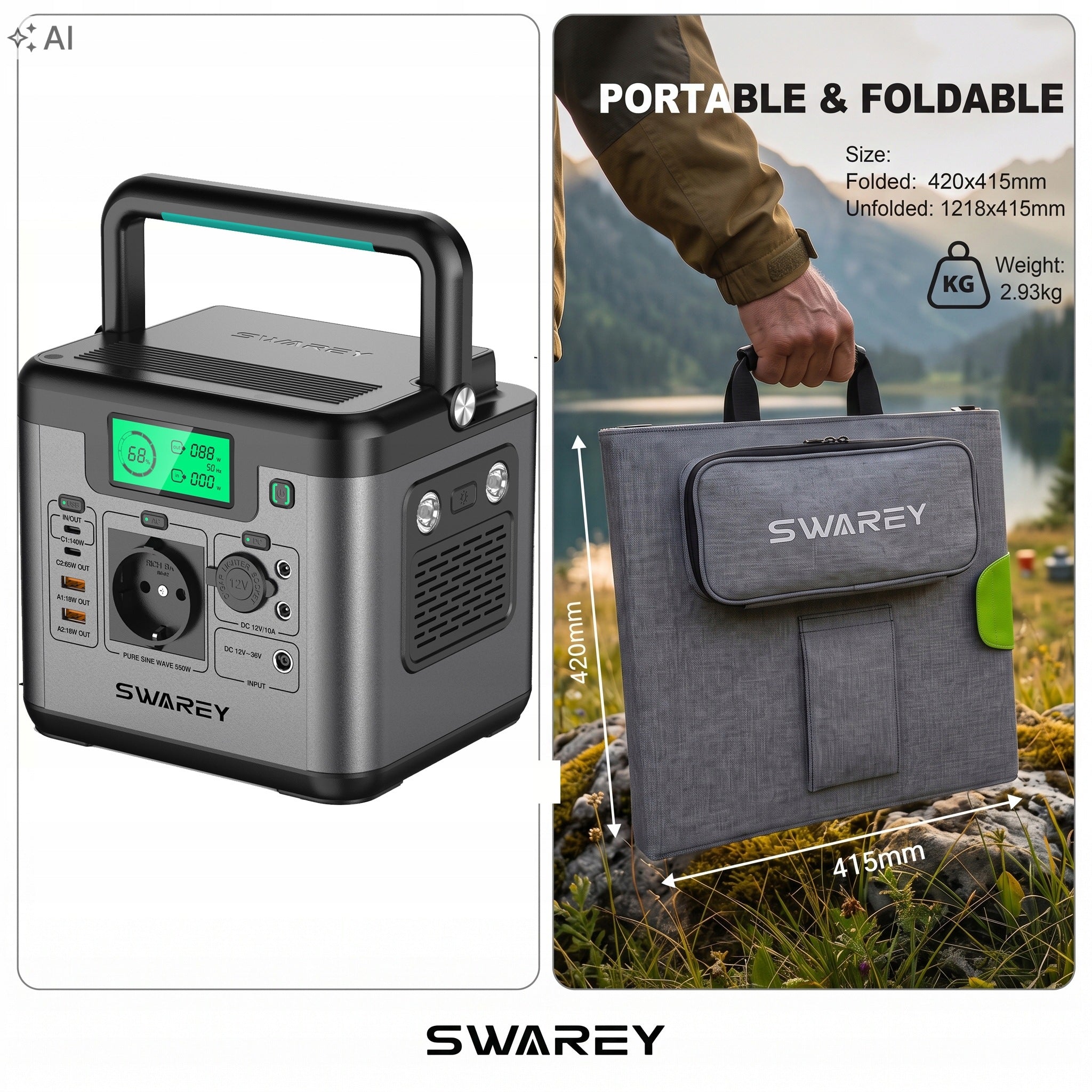 555Wh Solar PowerBank with 100W solar Panel,550W AC,140W Quick Charge USBC Packaging status original