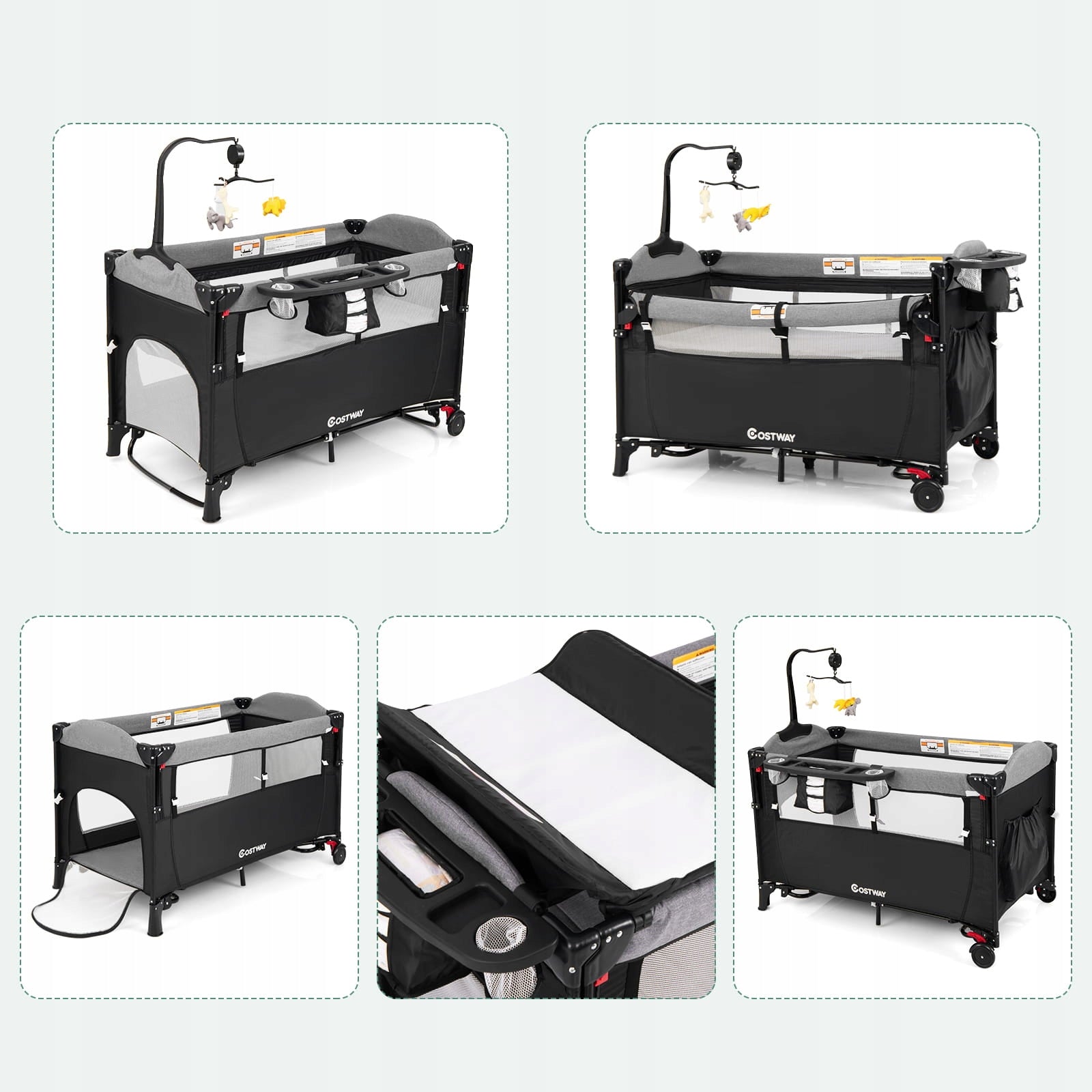 5IN1 TRAVEL COT WITH CHANGING TABLE 65 X 125 cm Brand Costway