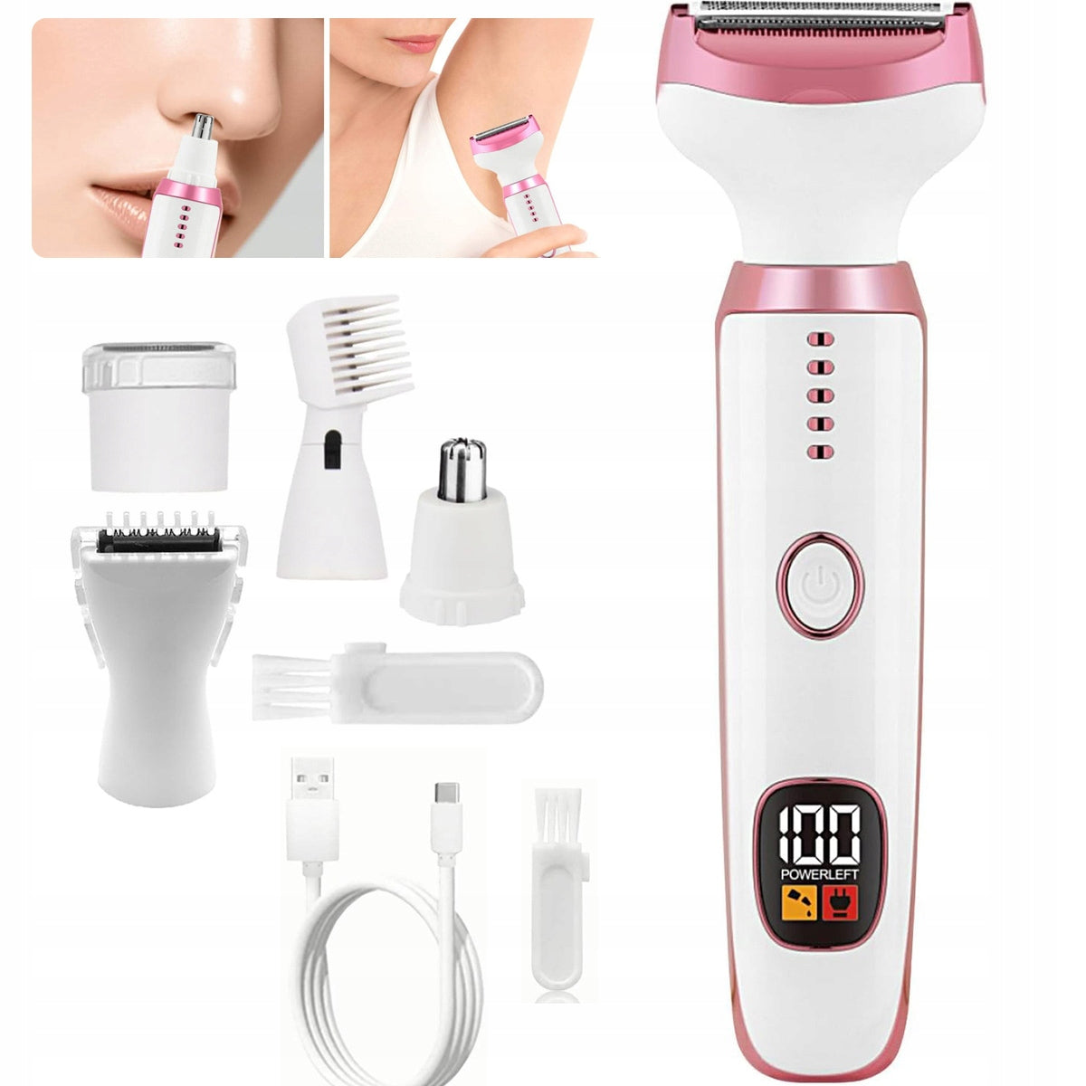 5IN1 WOMEN'S ELECTRIC SHAVER FOR BIKINI BODY FACE AND USB EYEBROWS FOR GIFT