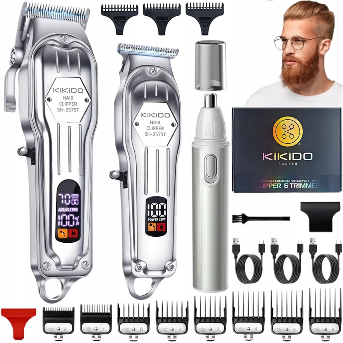 5W HAIR CLIPPER WITH NOSE TRIMMER SILVER