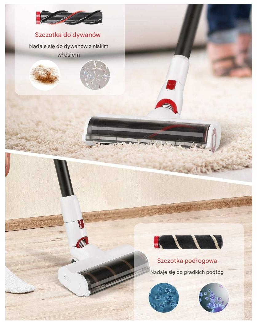 5in1 Cordless Upright Vacuum Cleaner 350W Power 26 kPa 2 Brushes Power supply rechargeable battery