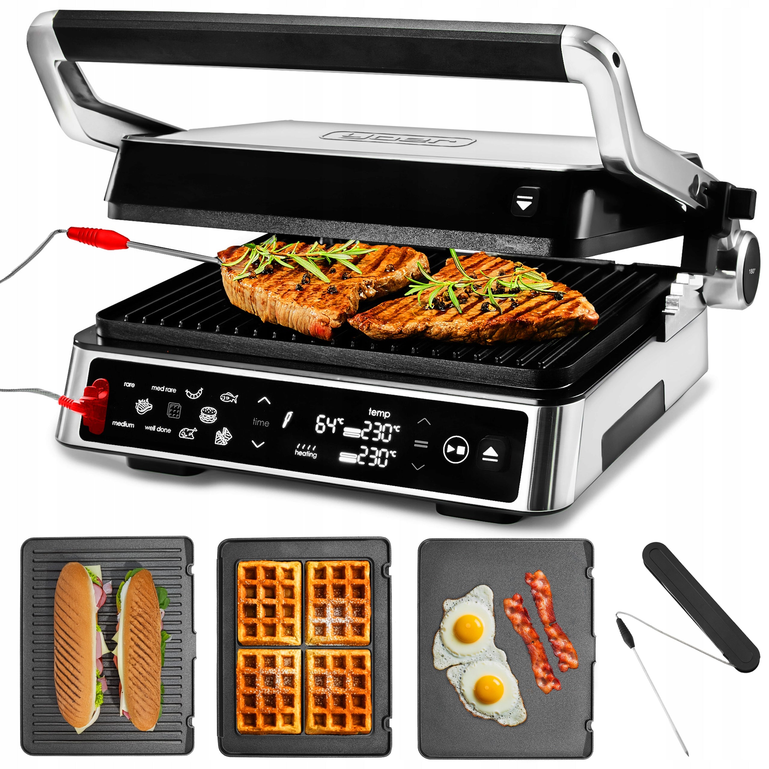 5in1 Electric Contact Grill Yoer 2200W Automatic +THERMOSONDA