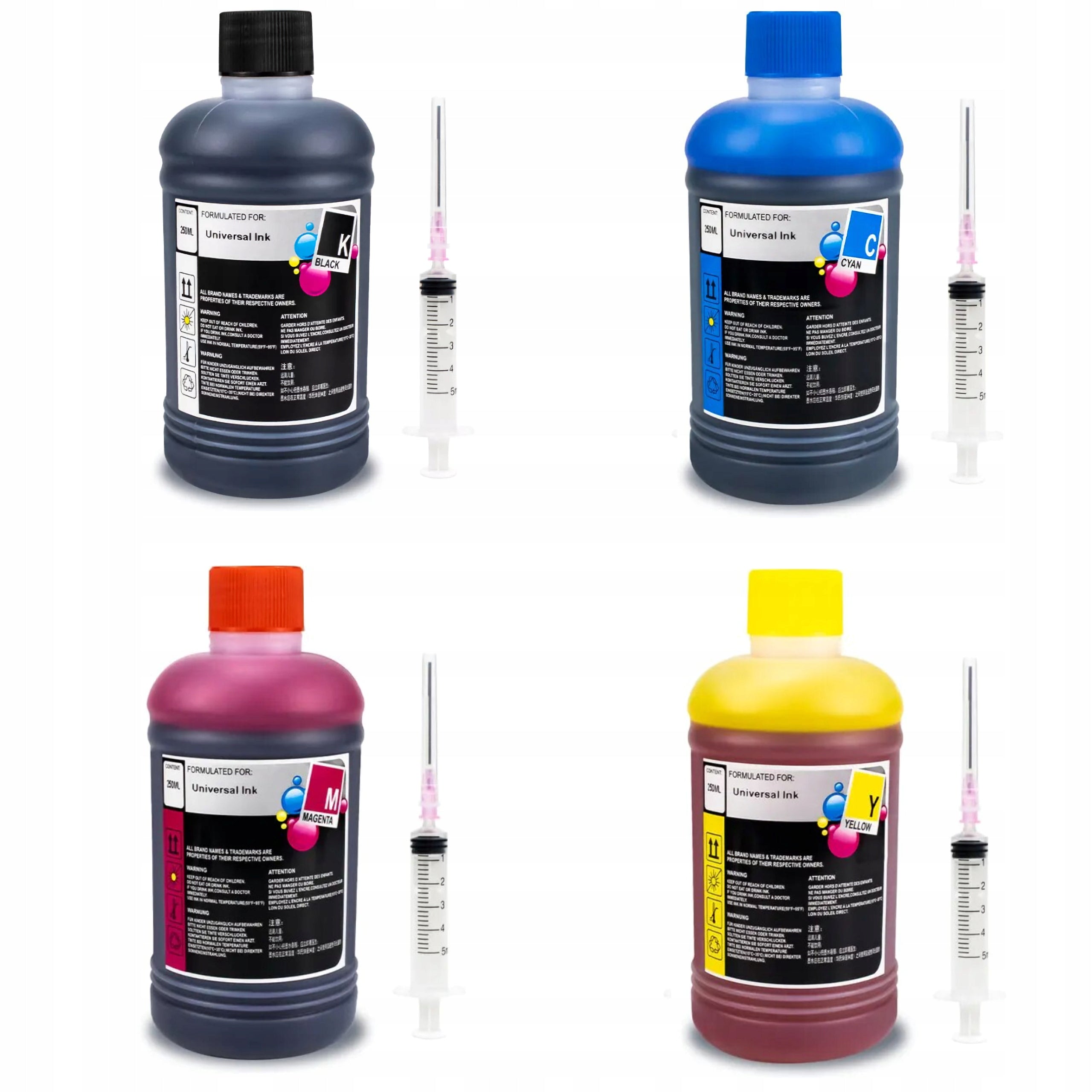 5x 250 ml BK CYM INK for EPSON ECOTANK PRINTER INK IN REGENERATION CYLINDER