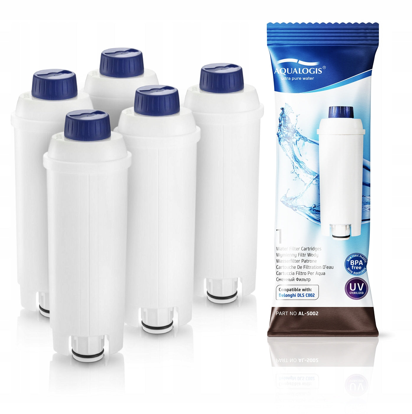 5x Filter for Delonghi AL-S002 + EcoDecalk descaler 500ml Packaging status original