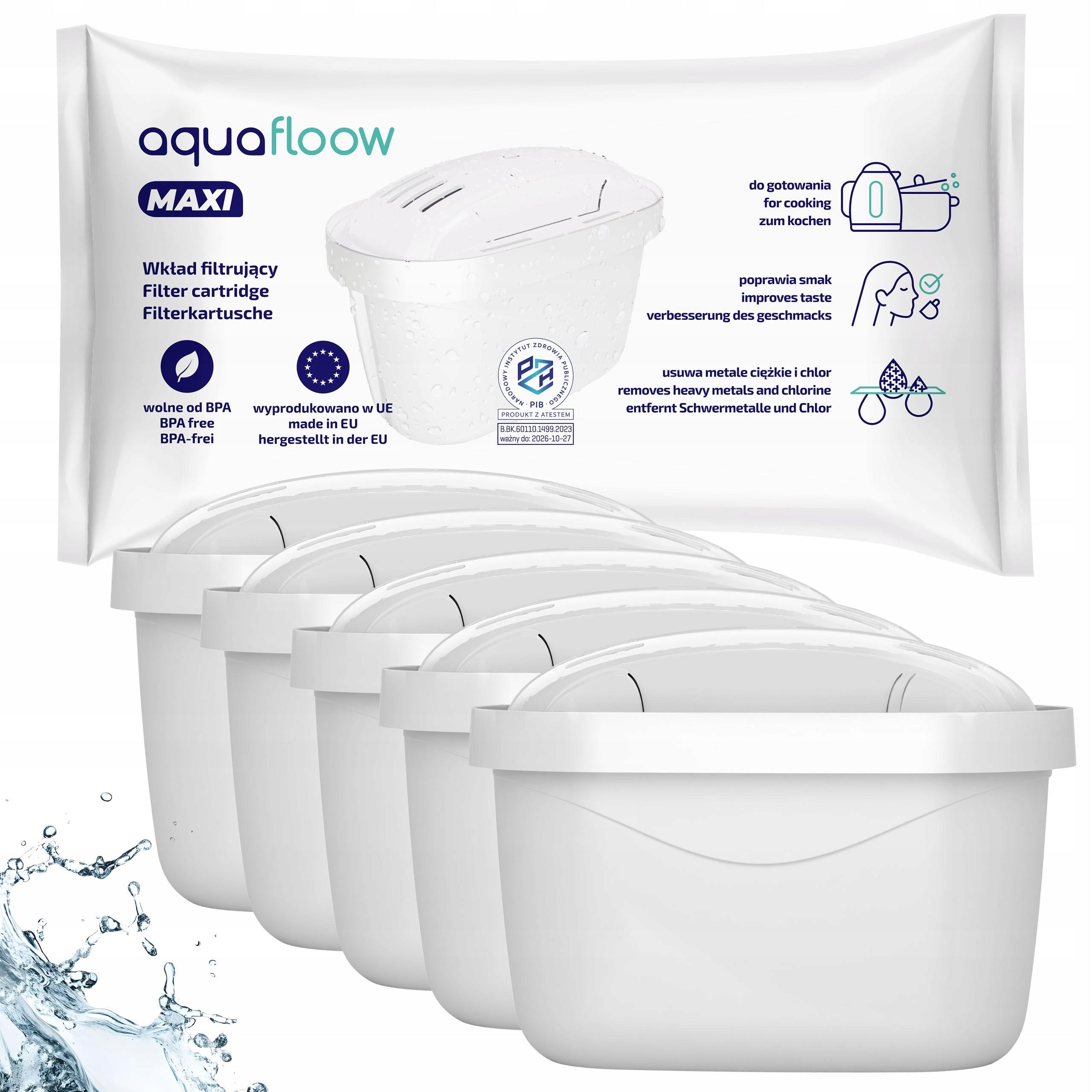 5x water filter for Dafi glass jug replacement - AquaFloow Maxi cartridges