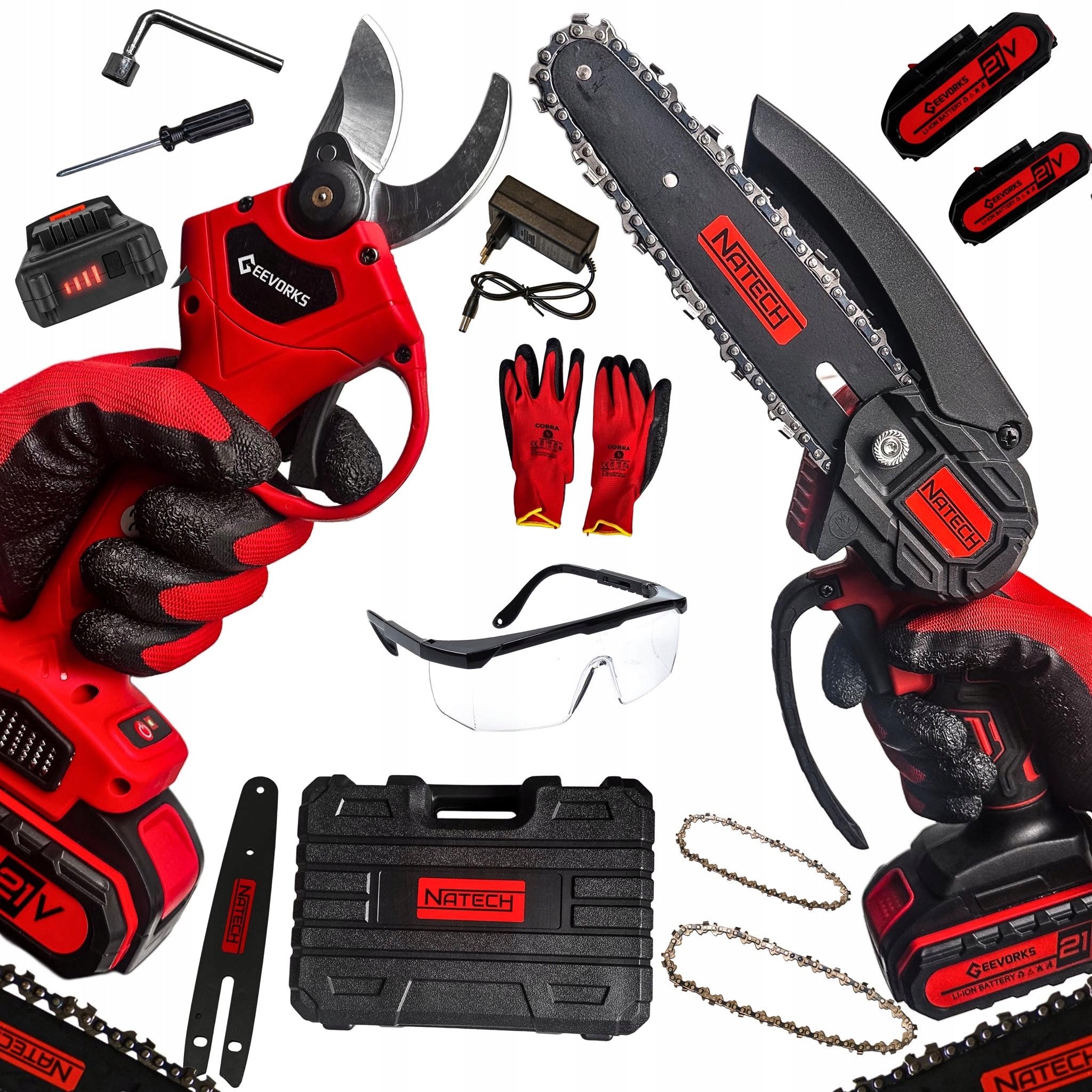 6" CORDLESS SAW + PRUNER + SUITCASE 2X21V TRIMMER TOOL SET