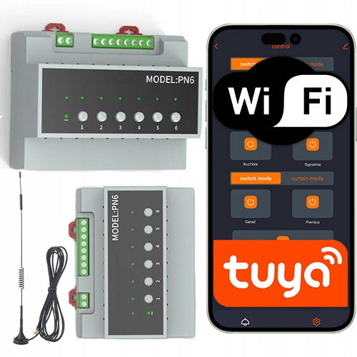 6-Channel DIN Rail Wi-Fi Relay with Antenna (IN/OUT)