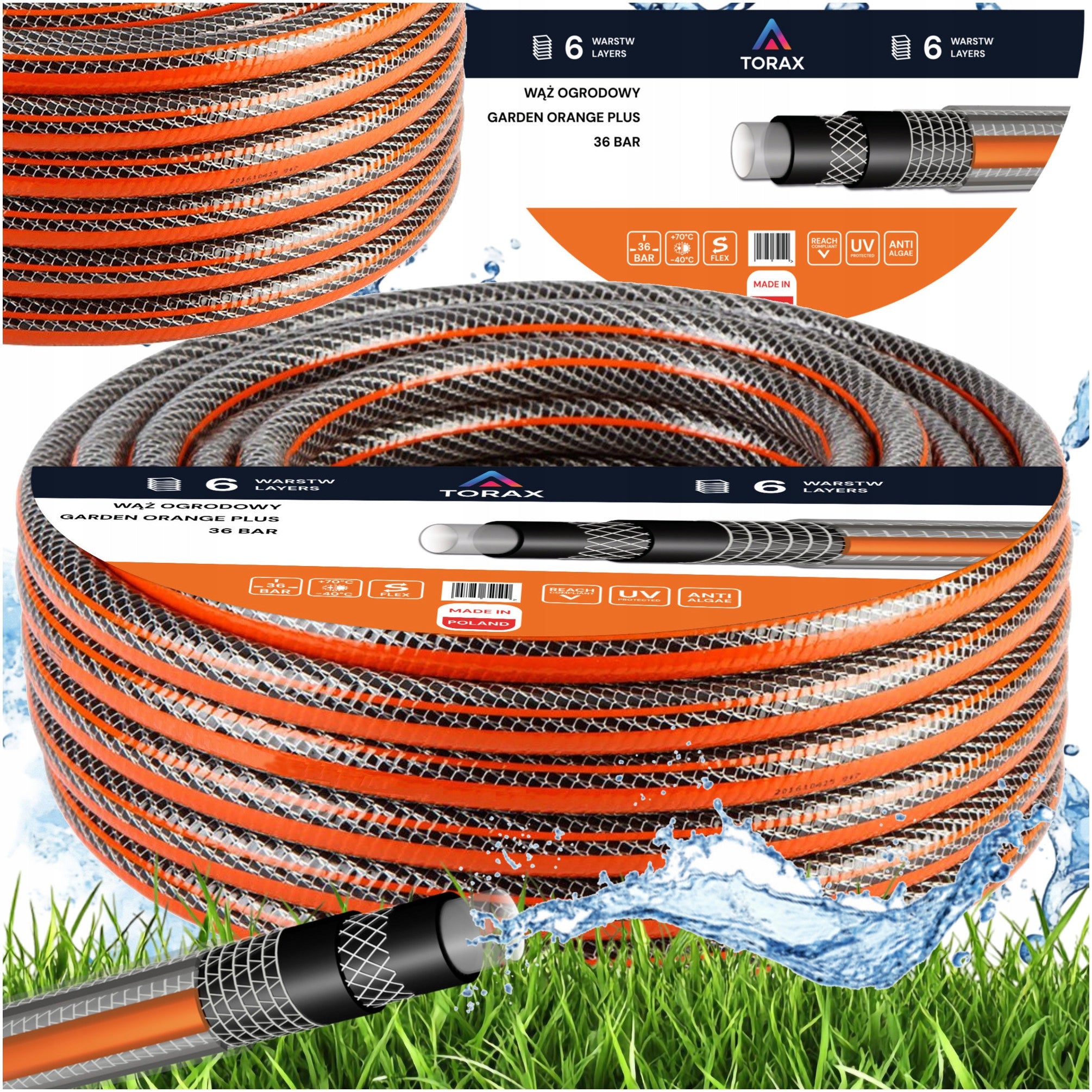 6 LAYER GARDEN HOSE 36BAR 3/4" 30M REINFORCED FOR WATER Polish Packaging status original