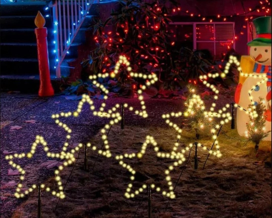 6 Stars LED Christmas Stars 45cm Punched IP44 Outdoor 8 Modes