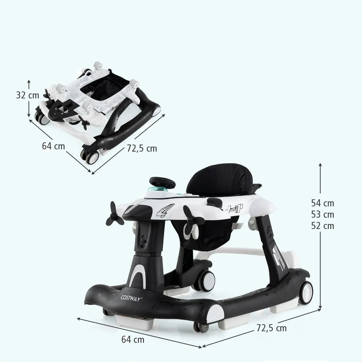 6 in 1 Height Adjustable Baby Walker Folding Walker White Brand Costway