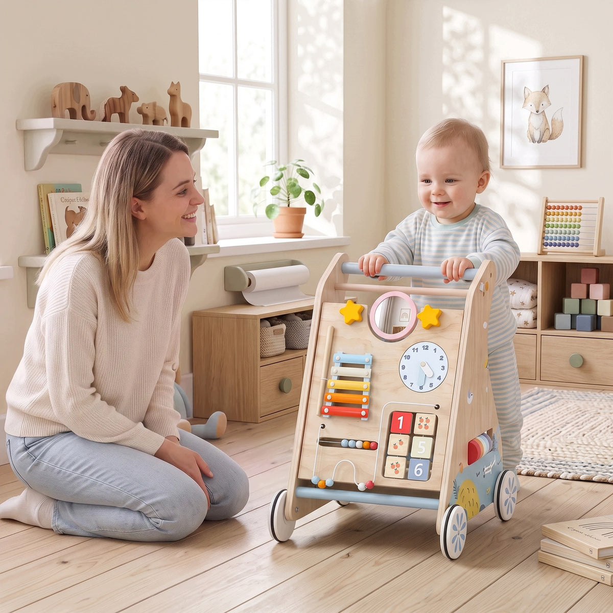 6-in-1 pusher for learning to walk with double-sided activity board and bag Packaging status original