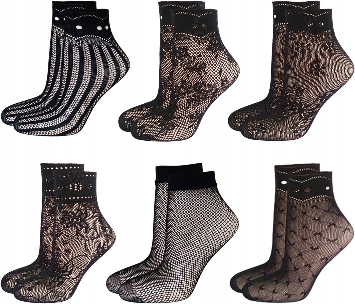 6 pairs of black mesh socks, sexy lace socks, 6 types