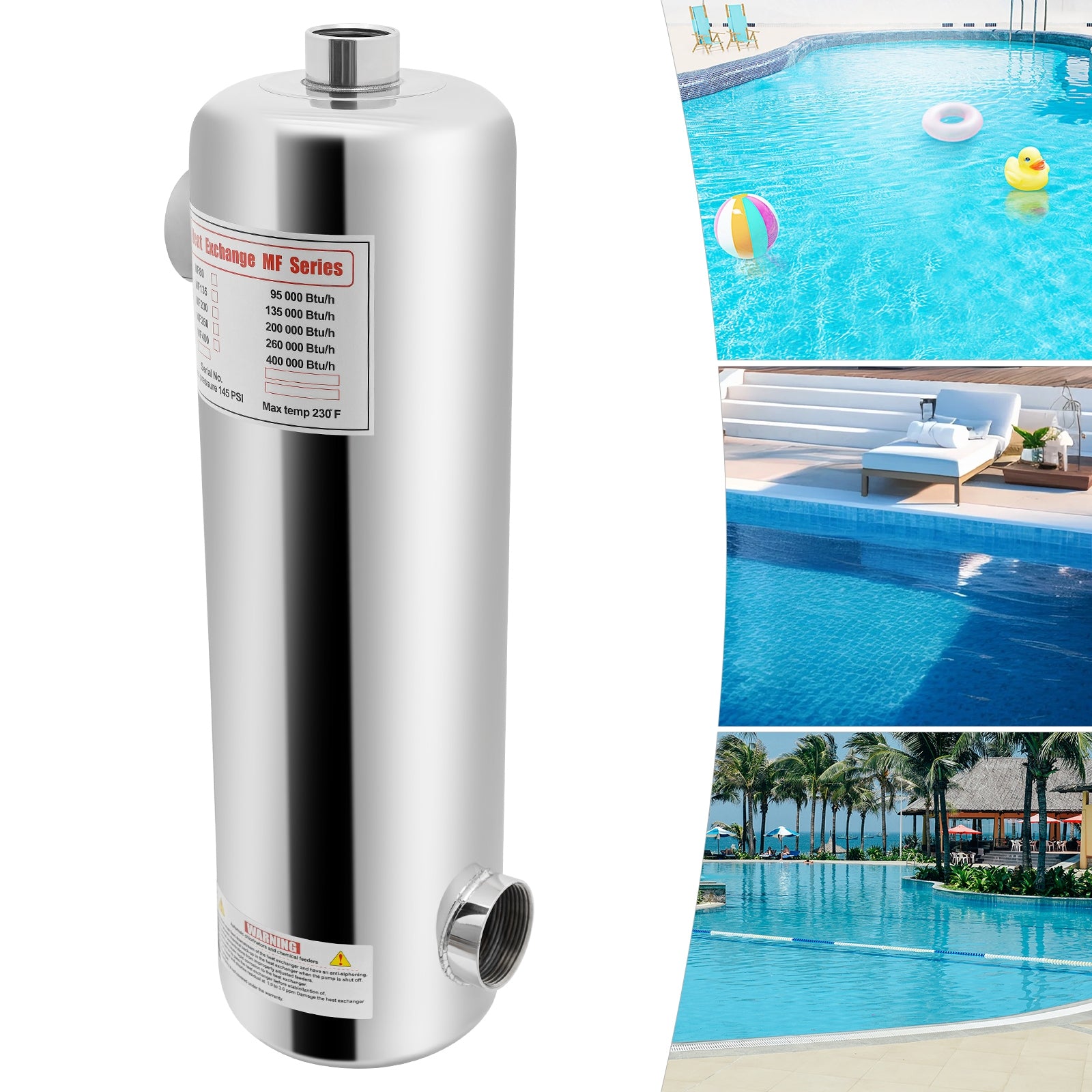 60KW STAINLESS STEEL SWIMMING POOL HEAT EXCHANGER 480 *134MM