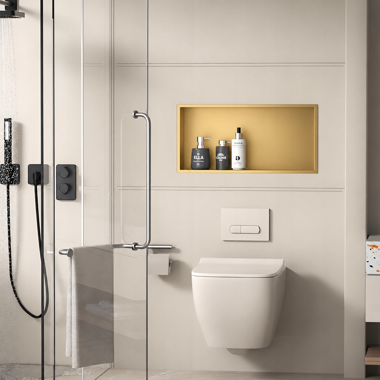 60x30x10 CM BATHROOM SHELF RECESSED WALL WITH GOLD COLLAR Manufacturer code LynkCust 60x30x10cm