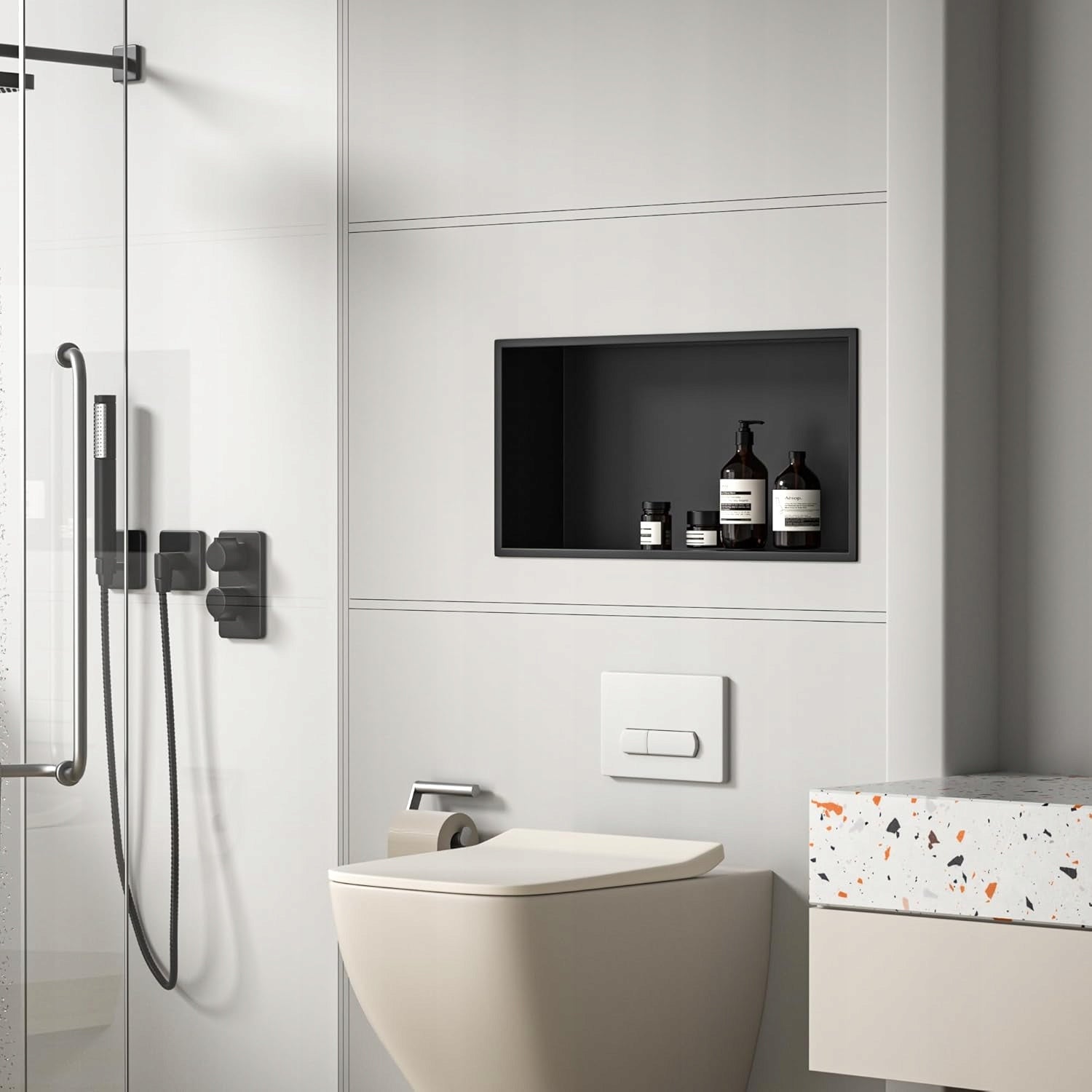 60x30x10 CM BATHROOM WALL SHELF WITH FLANGE BLACK LynkCust Manufacturer code LynkCust 60x30x10cm