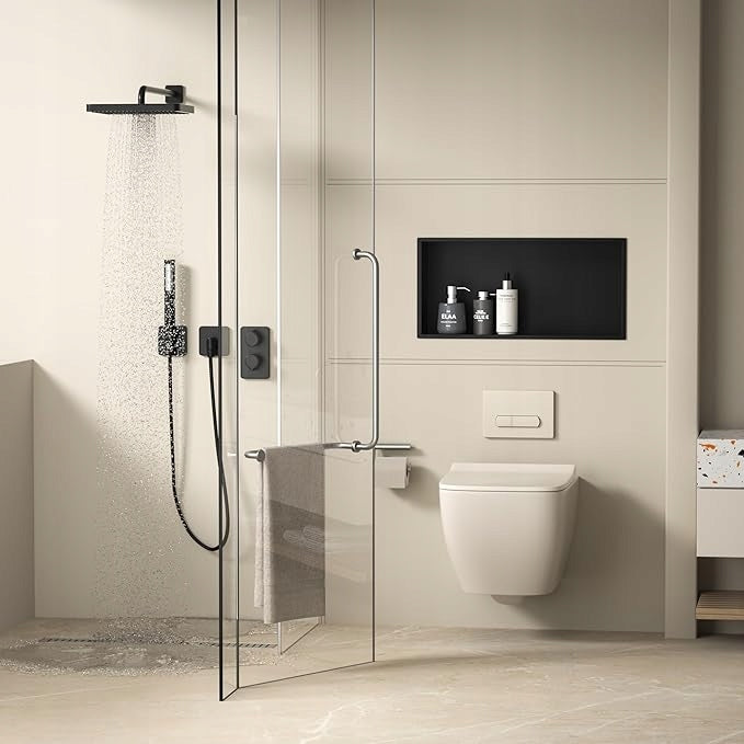 60x30x10 CM BATHROOM WALL SHELF WITH FLANGE BLACK LynkCust Packaging status original