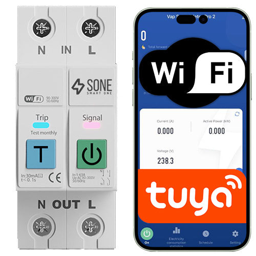 63A DIN TUYA WiFi RELAY WITH ENERGY MEASUREMENT DISCONNECTS LN ONOFF CONTROLLER